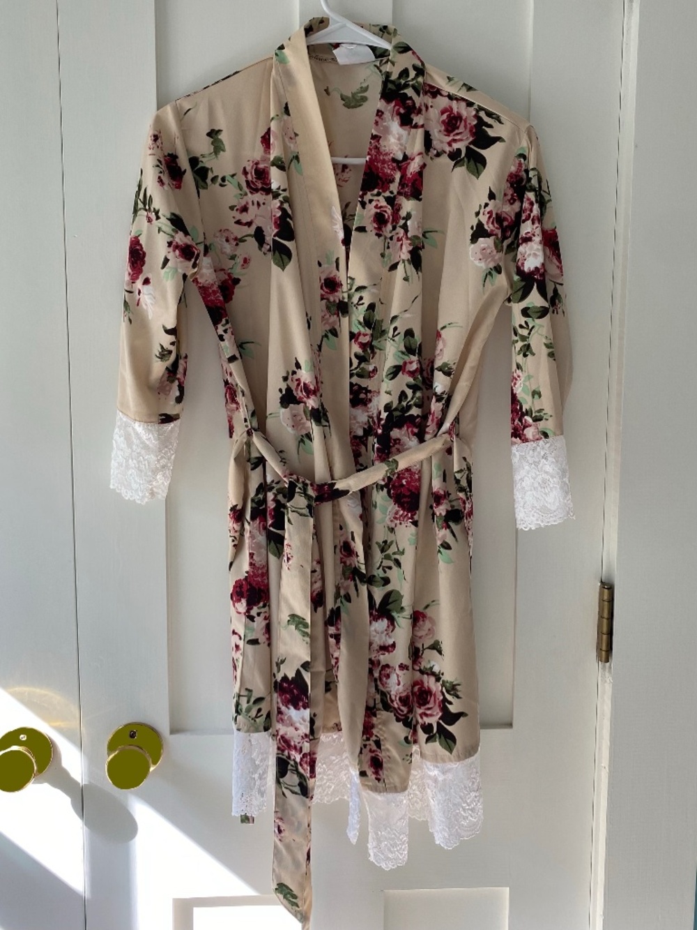 Rosify Co. Robe Floral Lace Lightweight Women's XS Tan Pink NWOT